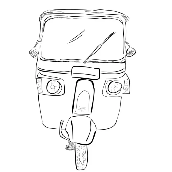 Boceto Bajaj Uno Transporte Público Económico India Indonesia — Vector de stock