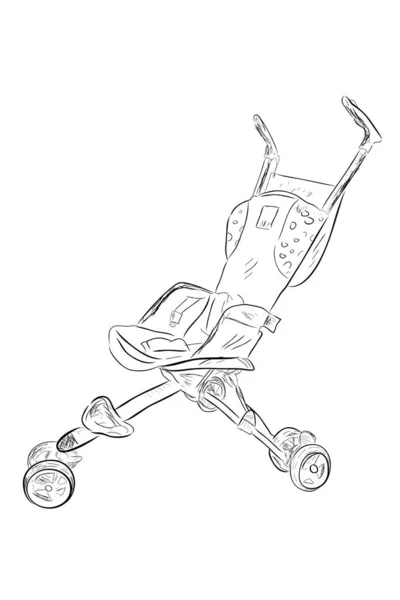 Eenvoudige Vector Hand Draw Sketch Kinderwagen Geïsoleerd Wit — Stockvector