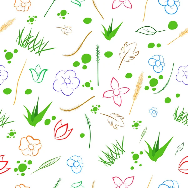 Sans Couture Diverses Couleurs Croquis Modèle Fleur Herbe Point — Image vectorielle