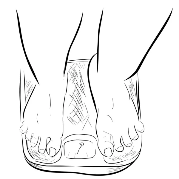 Skizze Eines Fetten Fußes Auf Der Gewichtsskala — Stockvektor
