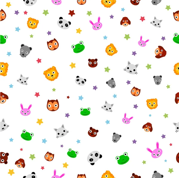 Simple Vector Colorful Seamless Pattern Star Baby Animal Face Owl — стоковый вектор