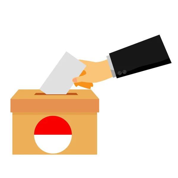 Simple Concept Man Hand Using Tuxedo Give Paper Vote Indonesia — Stock Vector