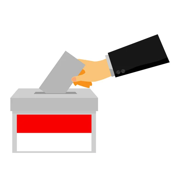 Simple Concept Man Hand Using Tuxedo Give Paper Vote Indonesia — Stock Vector