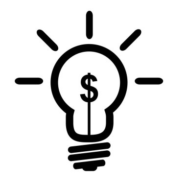 Vektör simgesi ampulü, para kazanma fikri, beyazda izole