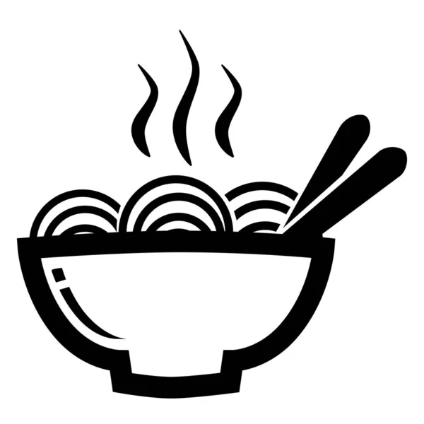 Icono Fideos Calientes Chopstcik Tazón Aislado Blanco — Vector de stock