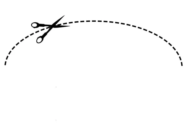 Vektorový Znak Řez Zde Pomocí Nůžky Polovina Oválného Tvaru Izolovaný — Stockový vektor