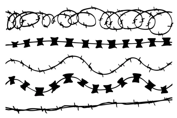 Semplice Schizzo Disegnato Mano Nera Vettoriale Vari Fili Spinati Orizzontali — Vettoriale Stock