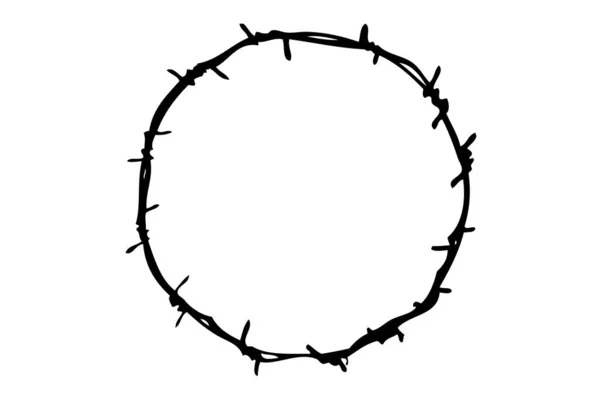 Simples Vector Black Circle Frame Mão Desenhar Esboço Barb Wire —  Vetores de Stock