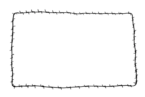 Jednoduchý Vektor Černý Obdélníkový Rám Ruční Kresba Náčrt Ostnatý Drát — Stockový vektor