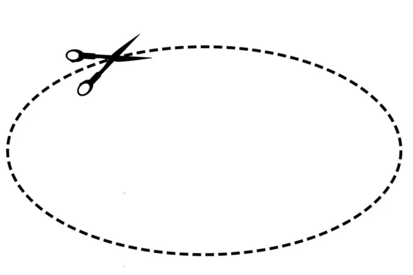 Vector Sign Cut Här Med Hjälp Sax Oval Form Isolerad Vektorgrafik