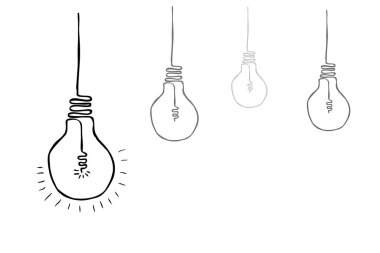 Metin yerleştirme için basit el çizimi çizimi çizimi, ampul lambası, fikir, kopya veya negatif alan