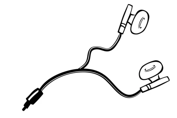 Vector Wired Earphone Simple Doodle Hand Sketch — 스톡 벡터