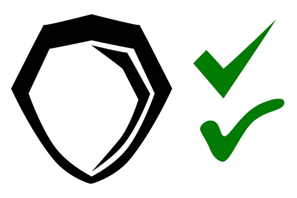 Icône Bouclier Protection Vrai Faux Symbole Croquis Dessin Main Simple — Image vectorielle