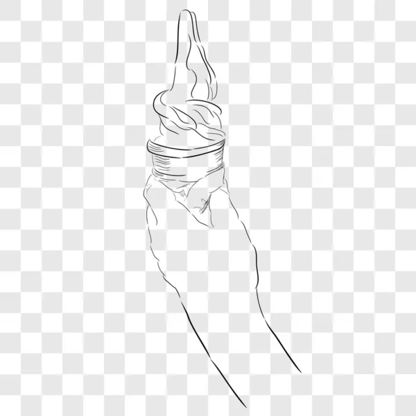 Sencillo Vector Hand Draw Sketch Hand Holding Ice Cream Cone — Vector de stock