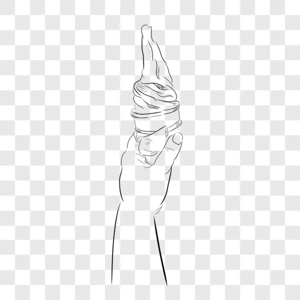 Eenvoudige Vector Hand Draw Sketch Hand Holding Ice Cream Cone — Stockvector