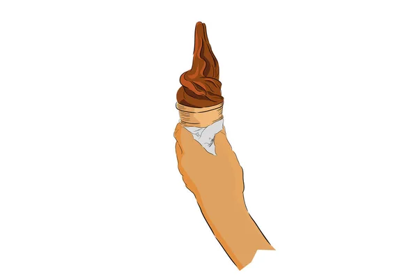 Desenho Simples Desenho Mão Cor Lisa Cone Gelado Chocolate Mão — Vetor de Stock
