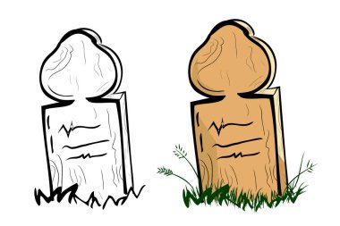 Basit Vektör Doodle El çizimi, Islma Tahta Mezar ve çimenler, beyaz üzerine izole edilmiş