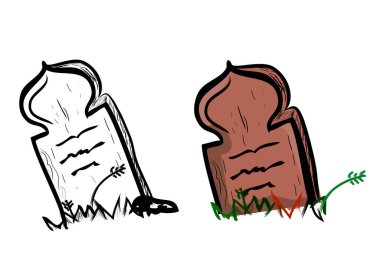 Basit Vektör Doodle El çizimi, Islma Tahta Mezar ve çimenler, beyaz üzerine izole edilmiş