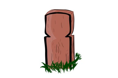 Basit Vektör Doodle El çizimi, Islma Tahta Mezar ve çimenler, beyaz üzerine izole edilmiş