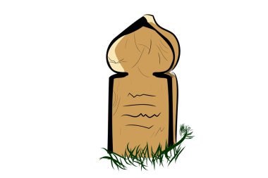 Basit Vektör El Çizimi, İslam Tahta Mezar ve Çimenler, Beyaz Çimenlikte İzole Edilmiş