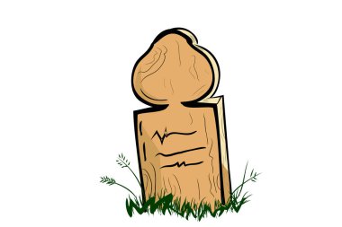 Basit Vektör El Çizimi, İslam Tahta Mezar ve Çimenler, Beyaz Çimenlikte İzole Edilmiş