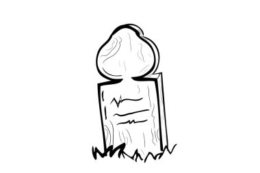 Basit Vektör El Çizimi, İslam Tahta Mezar ve Çimenler, Beyaz Çimenlikte İzole Edilmiş