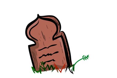 Basit Vektör El Çizimi, İslam Tahta Mezar ve Çimenler, Beyaz Çimenlikte İzole Edilmiş