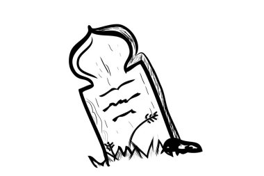 Basit Vektör El Çizimi, İslam Tahta Mezar ve Çimenler, Beyaz Çimenlikte İzole Edilmiş