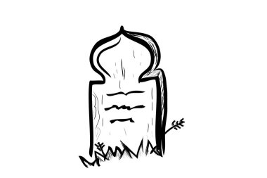 Basit Vektör El Çizimi, İslam Tahta Mezar ve Çimenler, Beyaz Çimenlikte İzole Edilmiş