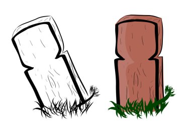 Basit Vektör Doodle El çizimi, Islma Tahta Mezar ve çimenler, beyaz üzerine izole edilmiş