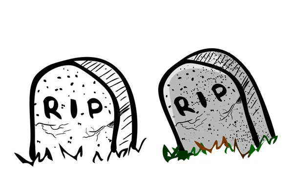 Simple Vector Doodle Hand Draw Sketch Christian Stone Grave Grass — стоковий вектор