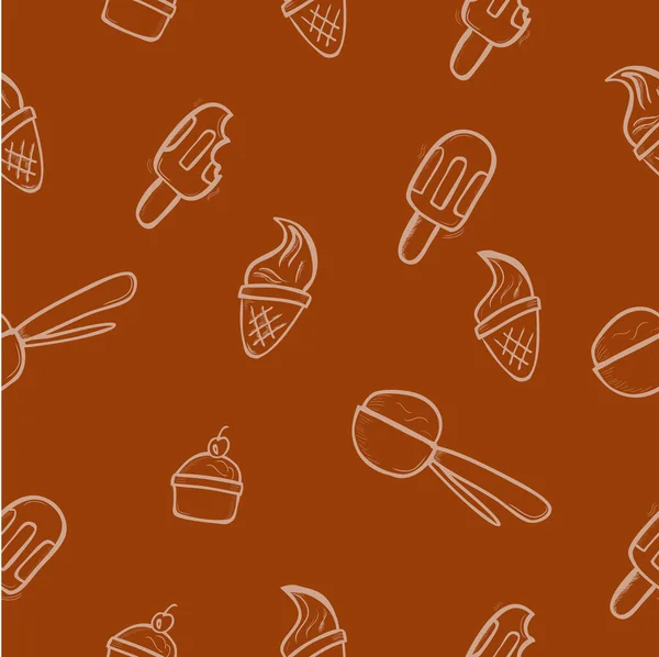 Simple Vector Seamless Wallpaper Hand Draw Sketch Doodle Cono Helado — Vector de stock