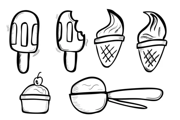 Simple Vector Hand Draw Sketch Doodle Ice Cream Cone Stick — Vector de stock