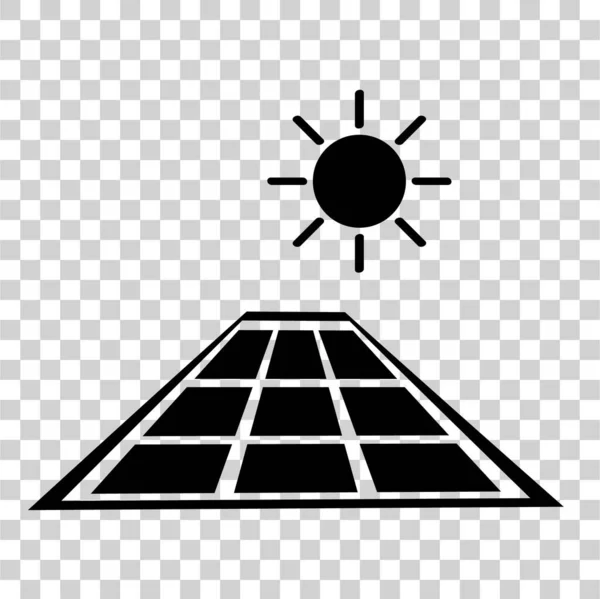 Prosta Czarna Ikona Wektora Panel Słoneczny Bezpośrednim Słońcu Przejrzystym Tle — Wektor stockowy