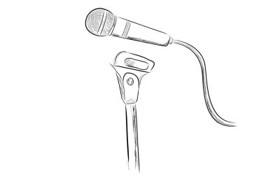 Basit vektör, el çizimi kablosuz mikrofon beklemede, beyaz üzerine izole