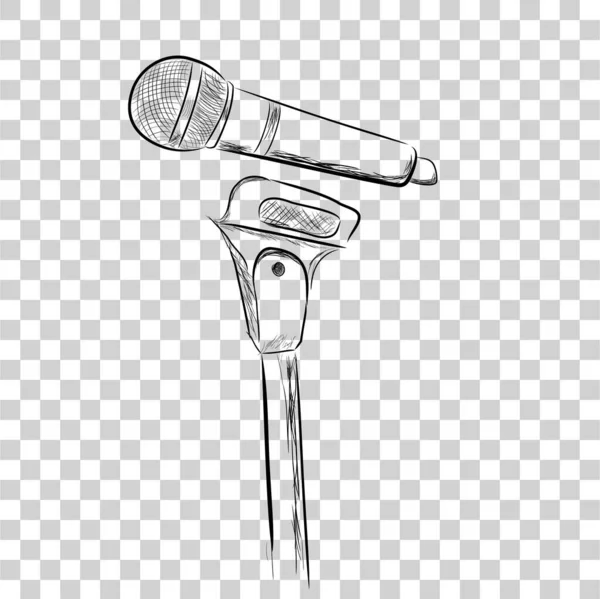 Vektor Einfache Handgezeichnete Skizze Drahtloses Mikrofon Stand Mit Transparentem Effekthintergrund — Stockvektor