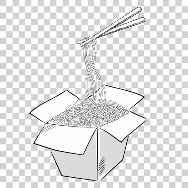 Vector Hand Draw Sketch Noodle Και Chopstick Διαφανές Φόντο Εφέ — Διανυσματικό Αρχείο