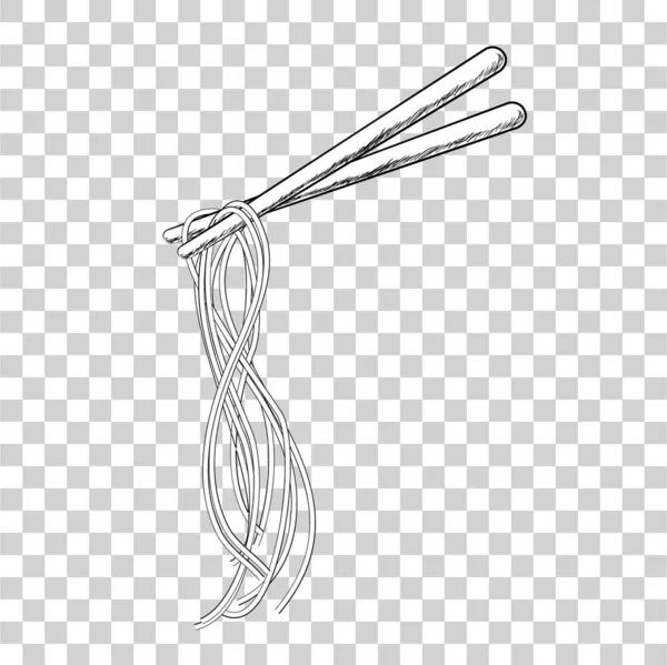 Vector Hand Draw Sketch Noodle Chopstick Fundo Efeito Transparente — Vetor de Stock