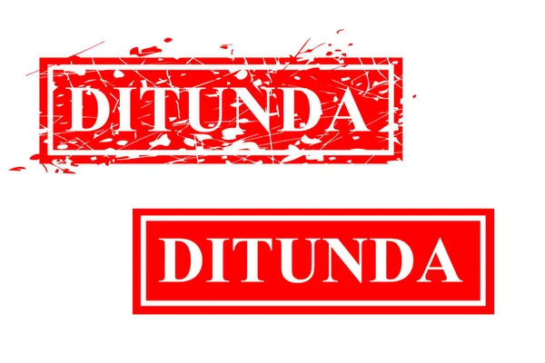 インドネシア語で簡単な赤いラスティベクトルラバースタンプ効果 Ditundaまたはキャンセル — ストックベクタ