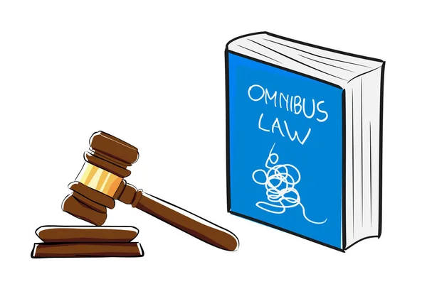 Вектор Иллюстрации Всеобъемлющего Закона Омнибусах Синей Руки Рисунок Bigbook Молоток — стоковый вектор