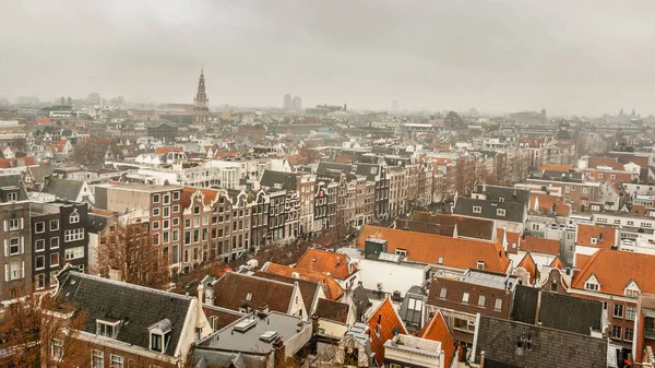 Arial Pohled Vrcholu Starého Kostela Nad Střechami Starého Amsterdamu Oudezijds — Stock fotografie