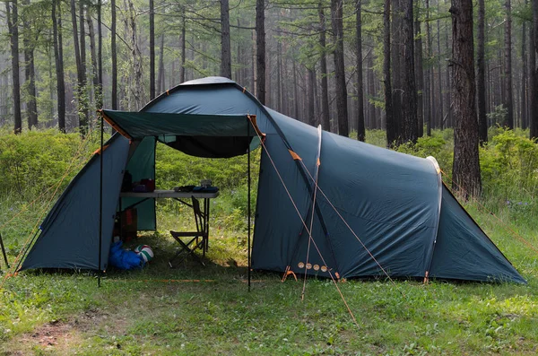 Camping namiot w lesie lato na Syberii — Zdjęcie stockowe