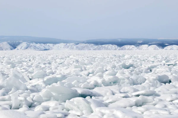 Surface Strait Small Sea Lake Baikal Winter Ice Crackes Splinters — Stock Photo, Image