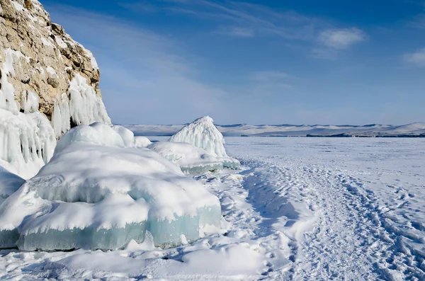 Ice Coast Borga Dogan Island Strait Small Sea Lake Baikal — Stock Photo, Image