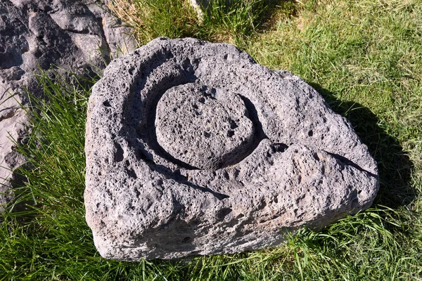 Stone with ancient symbol near Khertvisi fortress. Samtskhe-Javakheti region, southern Georgia