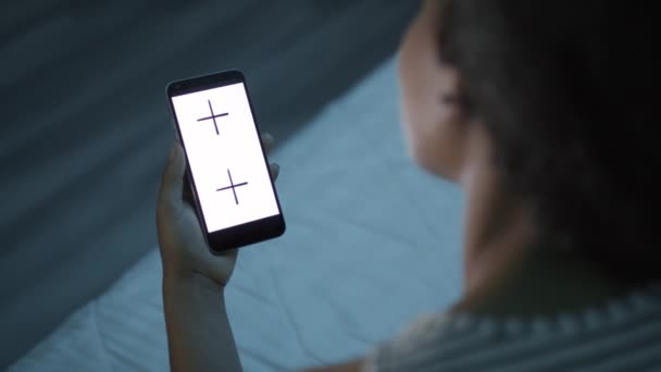 Woman Holding Mobile Phone At Night Mockup — Stock Video