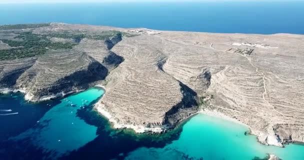 Aerial View Spiaggia Dei Conigli Next Island Lampedusa Sicily Italy — Stock Video