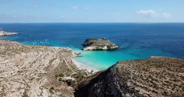 Vista Aérea Isola Dei Conigli Junto Isla Lampedusa Sicilia Italia — Vídeos de Stock