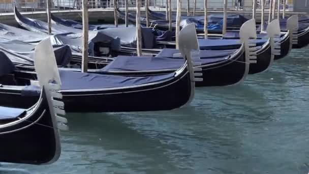 Vista Das Gôndolas Veneza Itália Cidade Com Edifícios Antigos Barcos — Vídeo de Stock