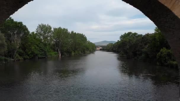 Vista Aérea Puente Reina Pueblo Español Largo Del Camino Santiago — Vídeo de stock